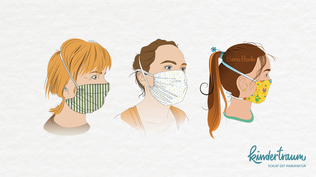 Illustrationen für das Produzieren der Mund- und Nasenmasken von einer Textilmanufaktur, 2020